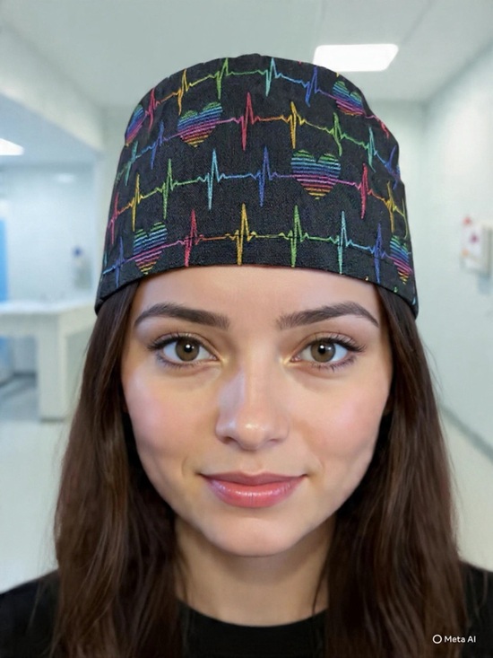 Accessories - Handmade Heart Scrub Cap/ Nurse Hat with Cheer Scattered Throughout.